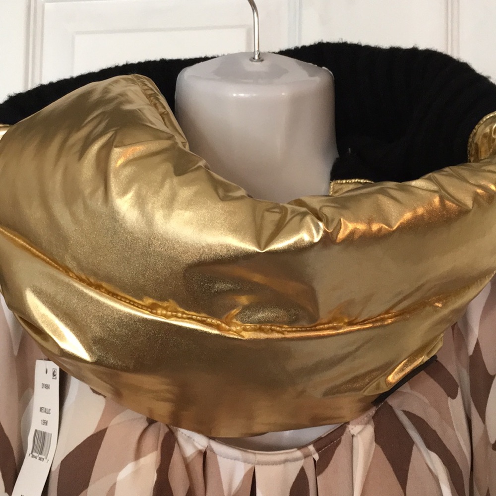 New! DKNY Metallic gold three segment puffy scarf